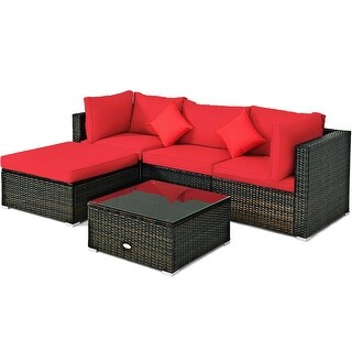 5 PCS Patio Rattan Furniture Set Outdoor Rattan Sofa and Table Set