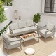 preview thumbnail 6 of 5, EGEIROS LIFE NovaRest 4-Piece Aluminum Wicker Patio Conversation Set with 3-Seat Sofa, Coffee Table and Gray Cushions