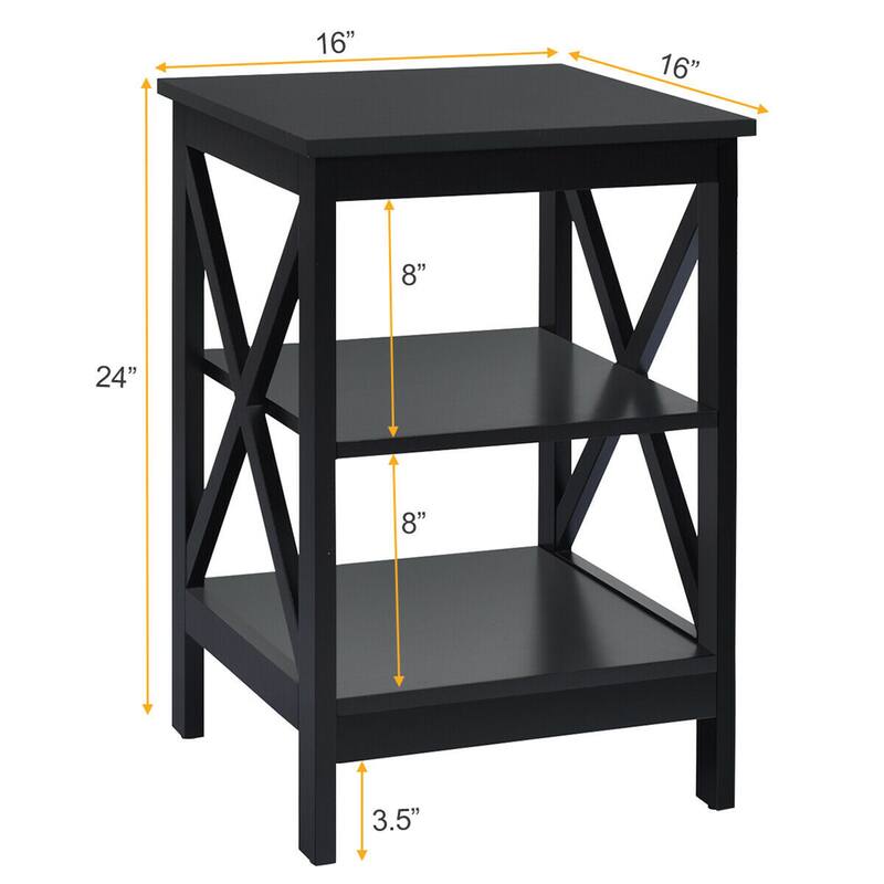 Gymax 3-Tier Nightstand End Table X Design Storage Display Shelf