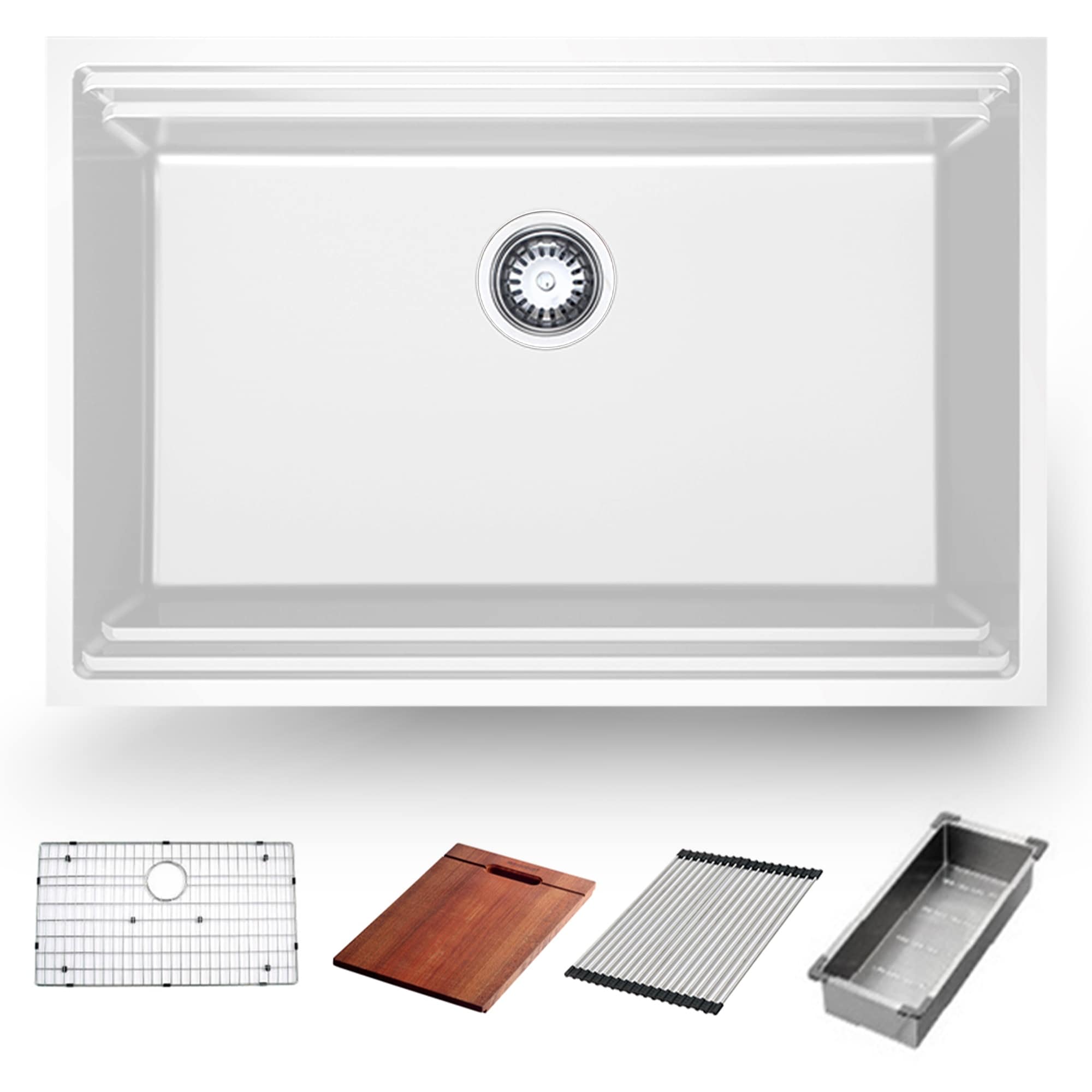 HIGOLD 30 inch Single Bowl Quartz Kitchen Sink in White,Undermount Workstation with Cutting Board Accessories,30"×20"×9"