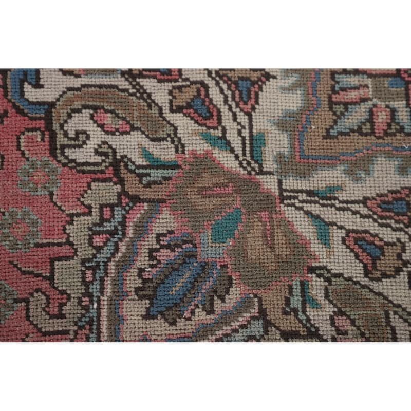 Pink Tabriz Persian Vintage Rug Hand-Knotted Wool Carpet - 9'7"x 12'11"