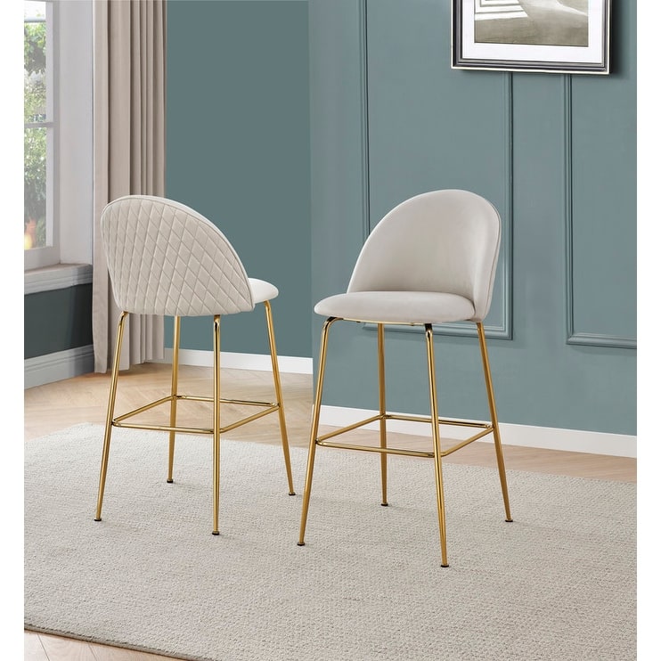 Best Quality Furniture Upholstered Barstools with Gold Chrome Finish Legs (Set of 2)