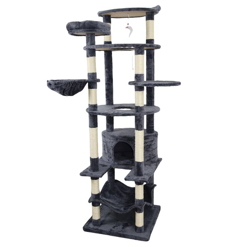 78 In Dark Gray Cat Tree Tower With Large Condo Sisal Scratching Post Big Hammock And Top Platform - Dark Gray
