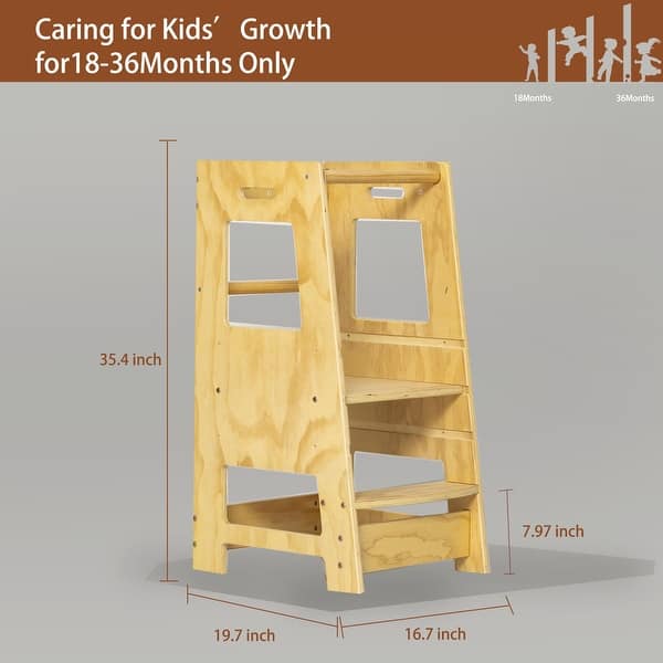 dimension image slide 1 of 2, Toddler Standing Tower Kitchen Step Stool for Kid's Adjustable Height - 16.7" * 15.7" * 35.43"