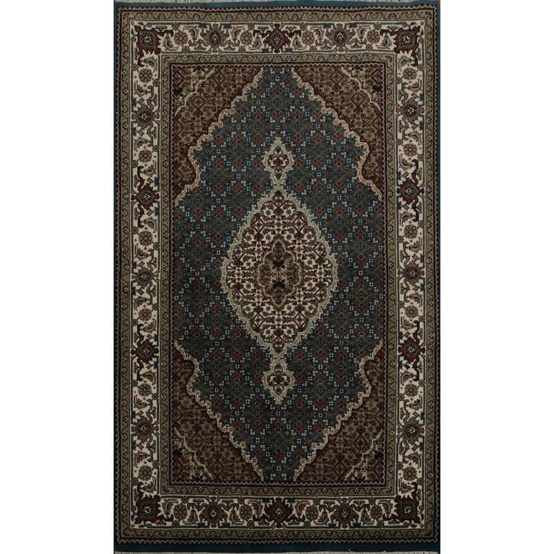 Hand Knotted Oriental 100% Wool Carpet Traditional Floral Navy Blue & Blues Tabriz-Mahi Area Rug - 5' 9'' X 3' 9''