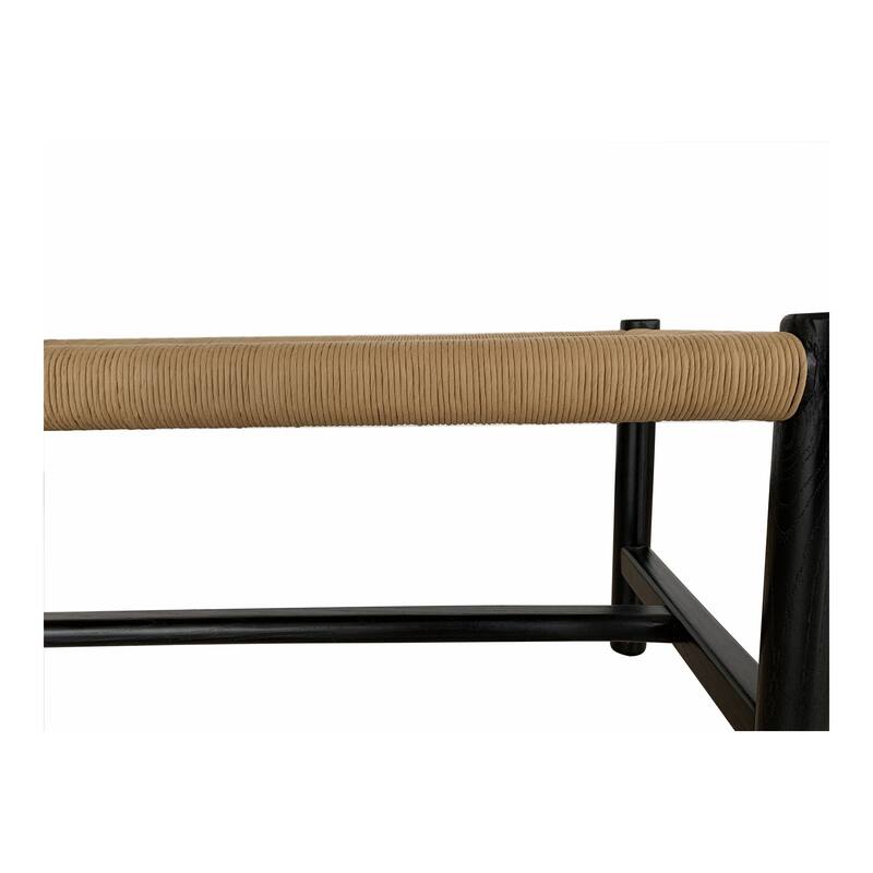 NADAAL STUDIOS Mayor Bench, Rectangular Solid Elm Frame with Woven Natural-Fiber Rope Seat, Large, Black