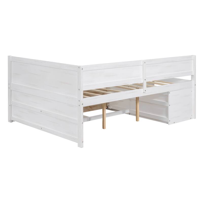 Pine Wood Daybed Frame with 4 Storage Drawers & Shelves