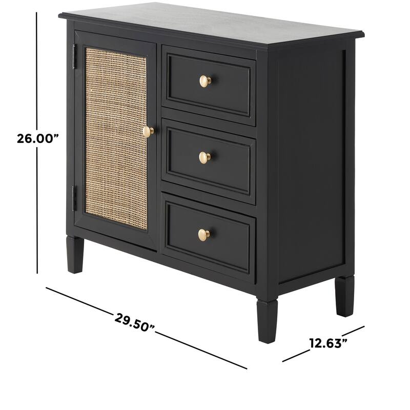 Black Wood Handmade 3 Drawers and 1 Door Cabinet with Rattan Front