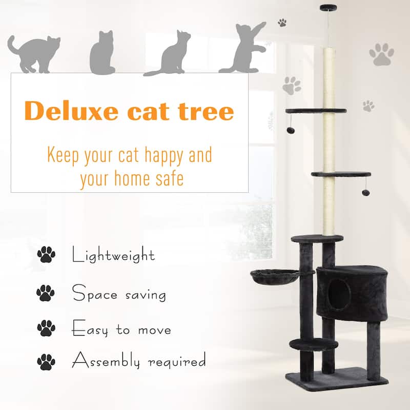 86"-96" Adjustable Cat Tree Tower with Platforms & Ceiling Tension Rod - 21.75" W x 17.75" D x 86.5 - 96.5" H