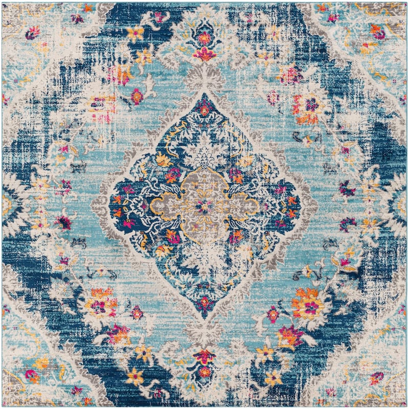 Livabliss Vintage Floransa Medallion Area Rug - 6'7" x 6'7" Square - Blue