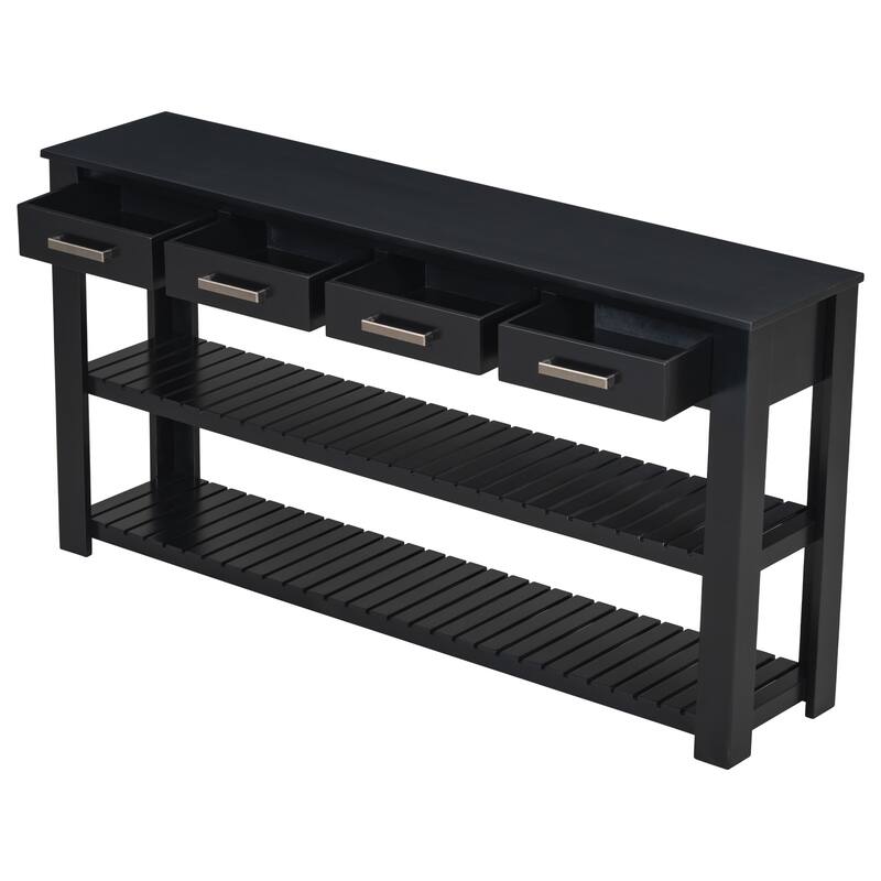 Stylish Entryway Console Table with 4 Drawers and 2 Shelves, Suitable for Entryways, Living Rooms.