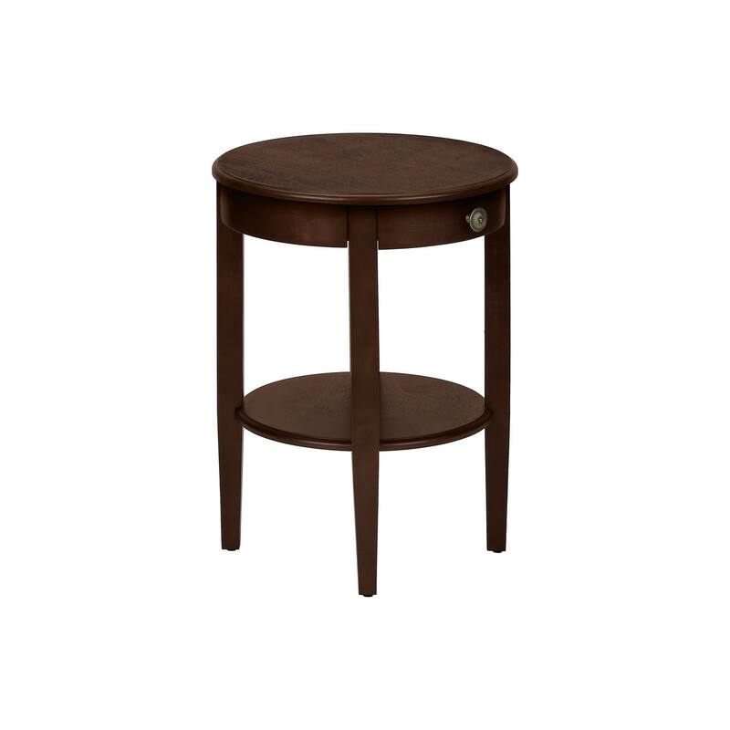 Transitional 2 Tier Accent Table, Round End/Side Table for living room, Nightstand for Bedroom, Brown Veneer - Espresso