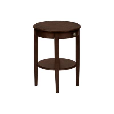 Transitional 2 Tier Accent Table, Round End/Side Table for living room, Nightstand for Bedroom, Brown Veneer