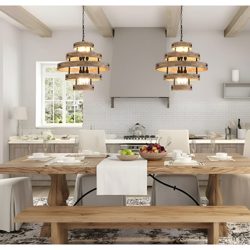 Wooden Rustic Chandelier, 6-Light Contemporary Pendant Light
