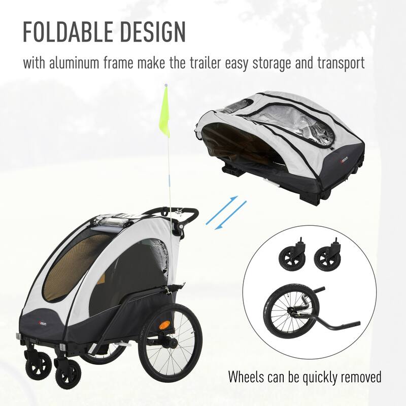 Aosom 3-in-1 Folding Child Bike Trailer Jogging & Baby Stroller with Shock Absorbing Frame & Adjustable Handlebar