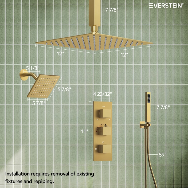 12" and 6" Dual Shower Heads With Themostatic Rough in-Valve
