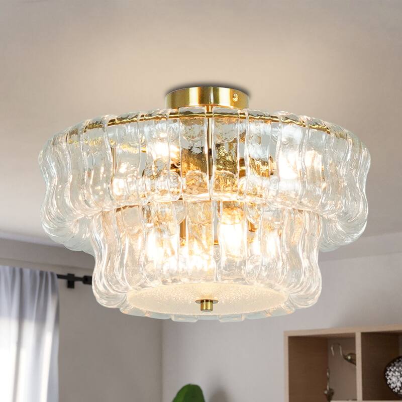 2-Tiere Golden Semi-flush Mount Ceiling Light for Living Room - 17.32in