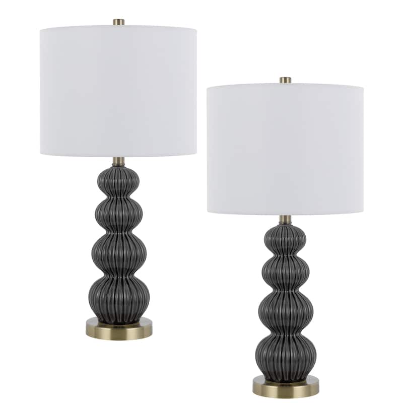 Lomy 26 Inch Table Lamp Set of 2, Stacked Ball Gray Black, White Shade