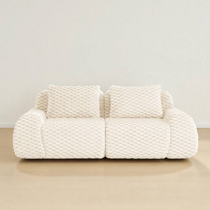 82" Modern Modular Flannelette Sectional Sofa, Deep Oversized 2-Seater Couch with Buckle Connection & Anti-Slip Base - Cream