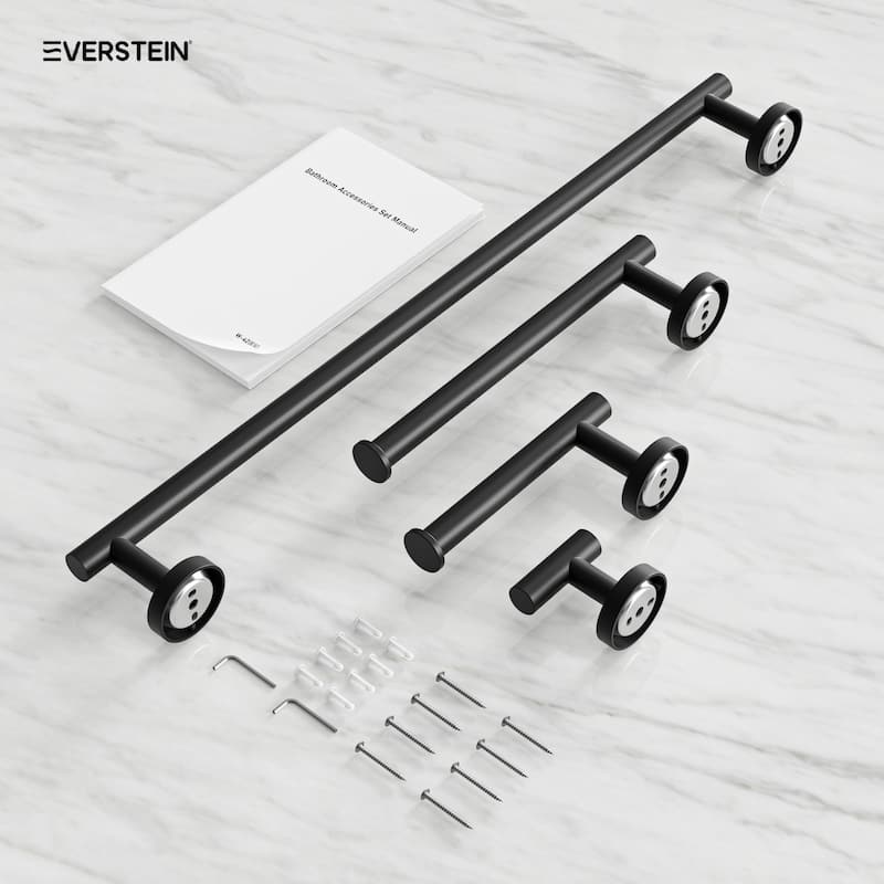 4-Piece Bathroom Hardware Accessories Set, Wall Mount Towel Bar, Toilet Paper Holder, Hand Towel Rack 1 Towel Hooks