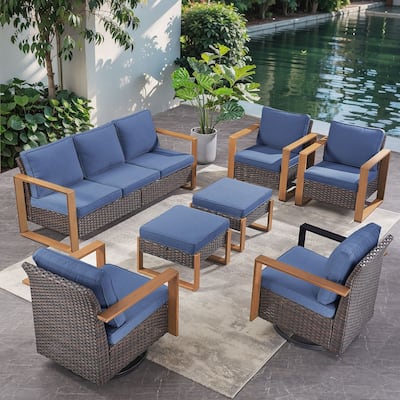 Pocassy 7 Pieces Outoor Patio Sofa Swivel Chair Ottoman Set