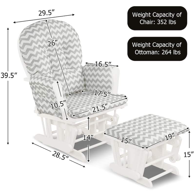 Gymax Glider and Ottoman Cushion Set Wood Baby Nursery Rocking Chair