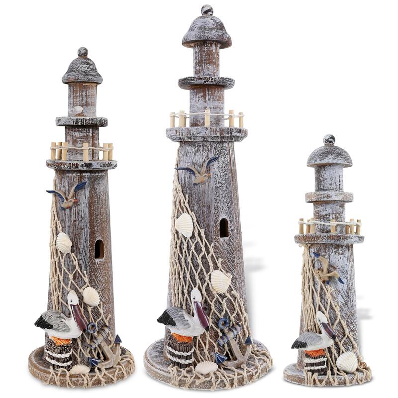 CoTa Global Brown Wooden Lighthouse Collection - 3 Pc Set