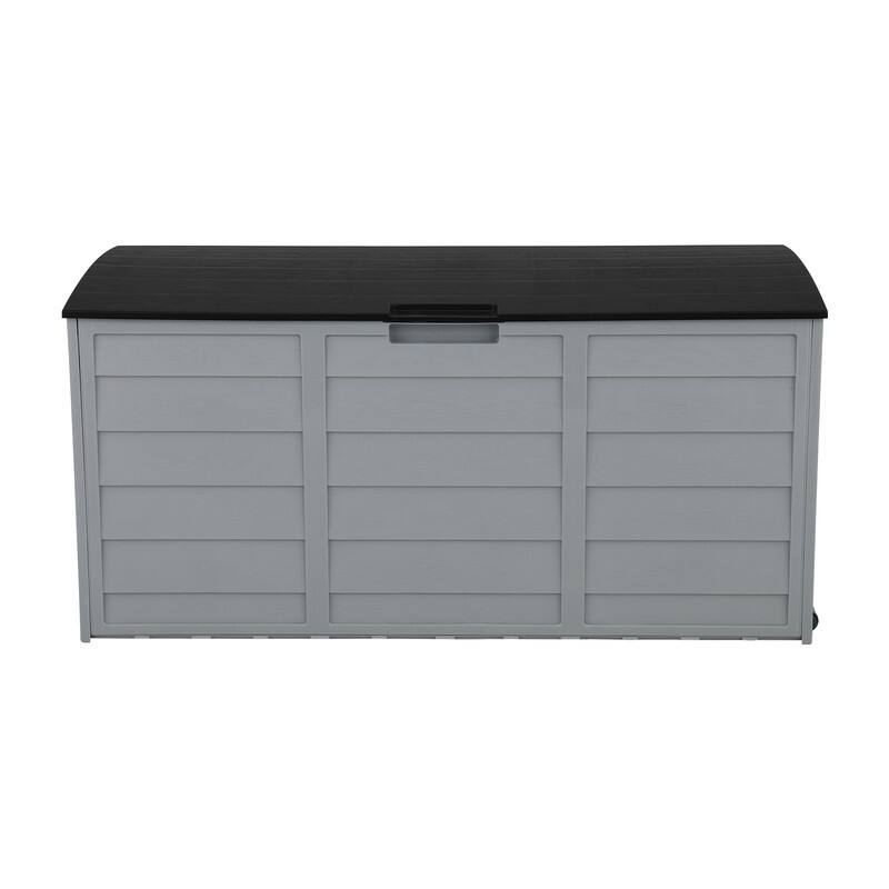 Outdoor Garden Plastic Storage Deck Box - 47"x19.5"x21"(LWH)with 2 wheels|75 Gal|130 LBS - Grey & Black Lid