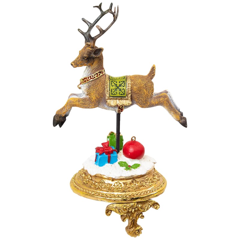 Set of 2 Gold Santa Reindeer Glittered Christmas Stocking Holders 9.5"