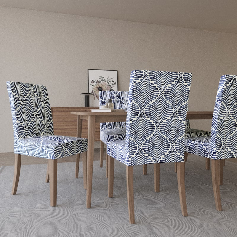 No. 918 Selene 2-pack Ogee Print Stretch Fit Elastic Dining Chair Cover Pair - 28" x 39"