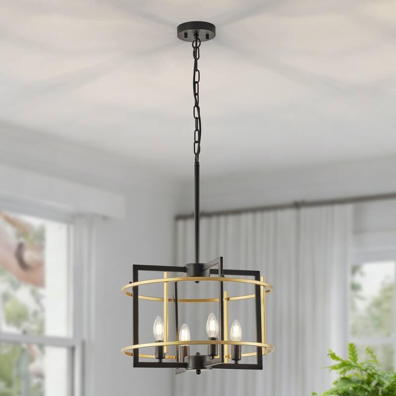 Starsky 4-Light Farmhouse Lantern Chandelier with Open Metal Cage - Black