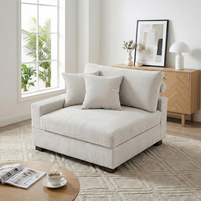 41" W Modern Chenille Corner Arm Accent Chair Sectional Module with Pillows