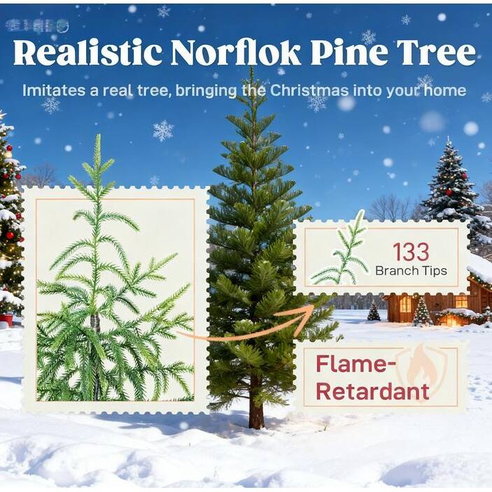 2PCS Christmas Tree, 4 ft Norflok Pine Xmas Tree with 133 Molded Tips and Pot Base