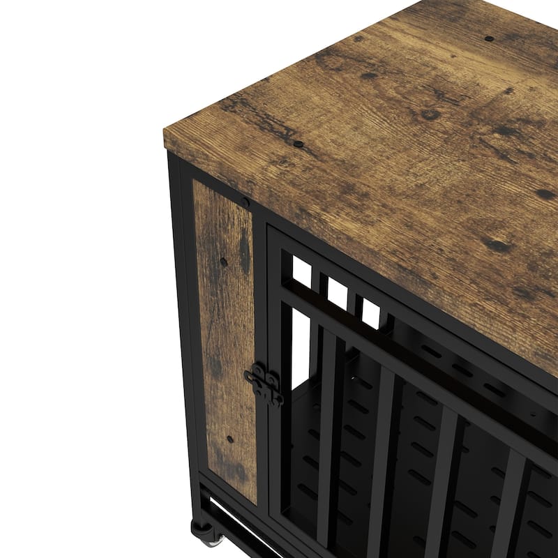 GDFStudio - Kary Wooden Dog Crate Furniture with Iron Door and Tray for Medium/Small Dogs