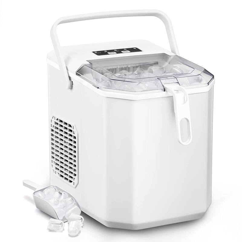 Countertop Ice Maker Portable Ice Machine with Handle,Self-Cleaning Ice Makers, 26Lbs/24H, 9 Ice Cubes Ready in 6 Mins - White