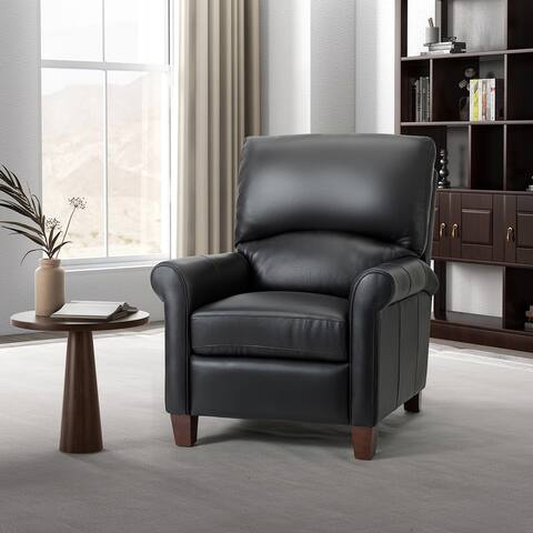 Telmo 33.07" Wide Genuine Leather Manual Recliner with Wooden Base