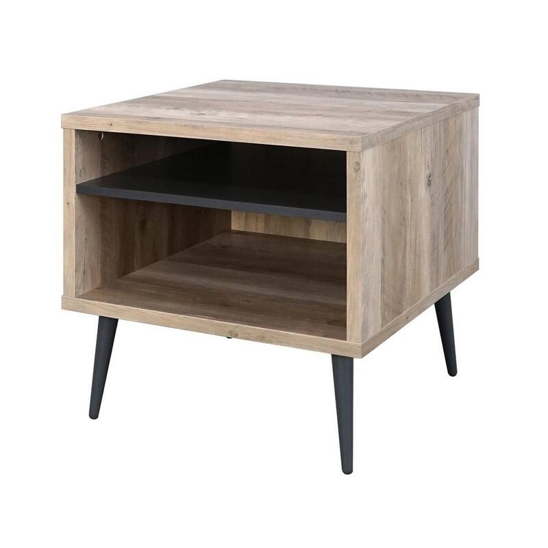 22 in. Taupe Brown and Gray Square Wood End Table, Sturdy Build End Side Table for Living Rooms