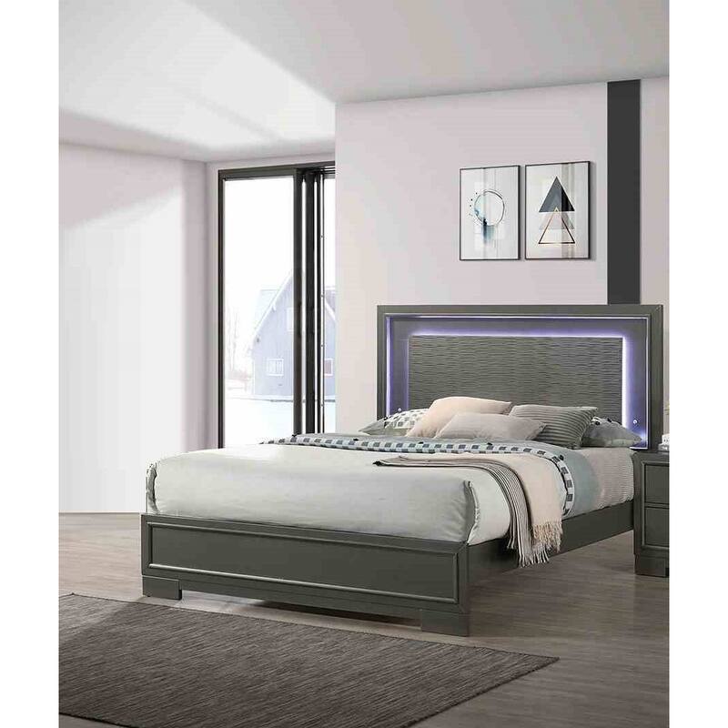 Modern LED Headboard 1pc Patform Bed