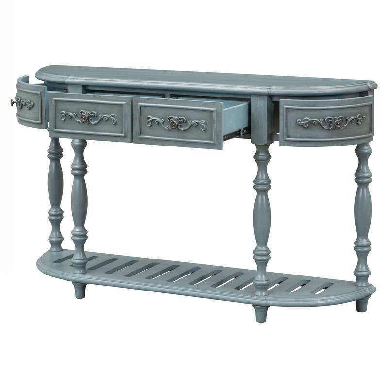 Modern and Contemporary Curved Console Table Sofa Table Entryway Table for Hallway Living Room with 4 Drawers and 1 Shelf