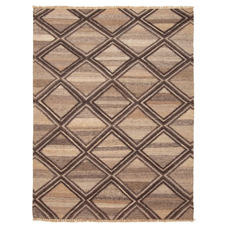 ECARPETGALLERY Flat-Weave Ankara FW Dark Brown Wool Kilim - 5'7 x 7'6 - Dark Brown - 5'7 x 7'6