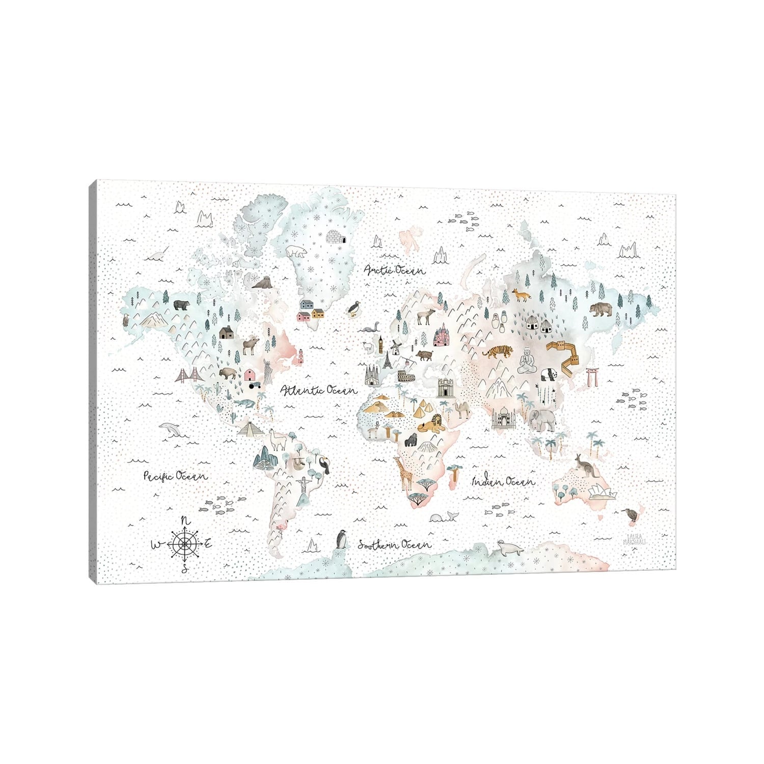 iCanvas "World Traveler I Dot BG" by Laura Marshall Canvas Print