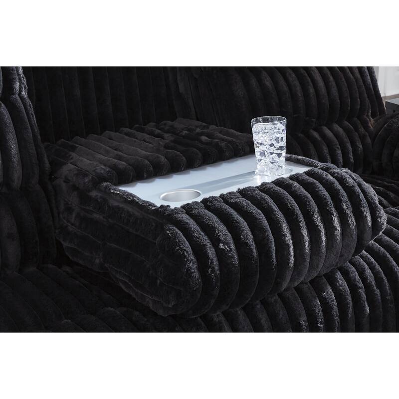 Signature Design by Ashley Higgesbee Black Power Reclining Sofa with Drop Down Table - 91"W x 44"D x 48"H