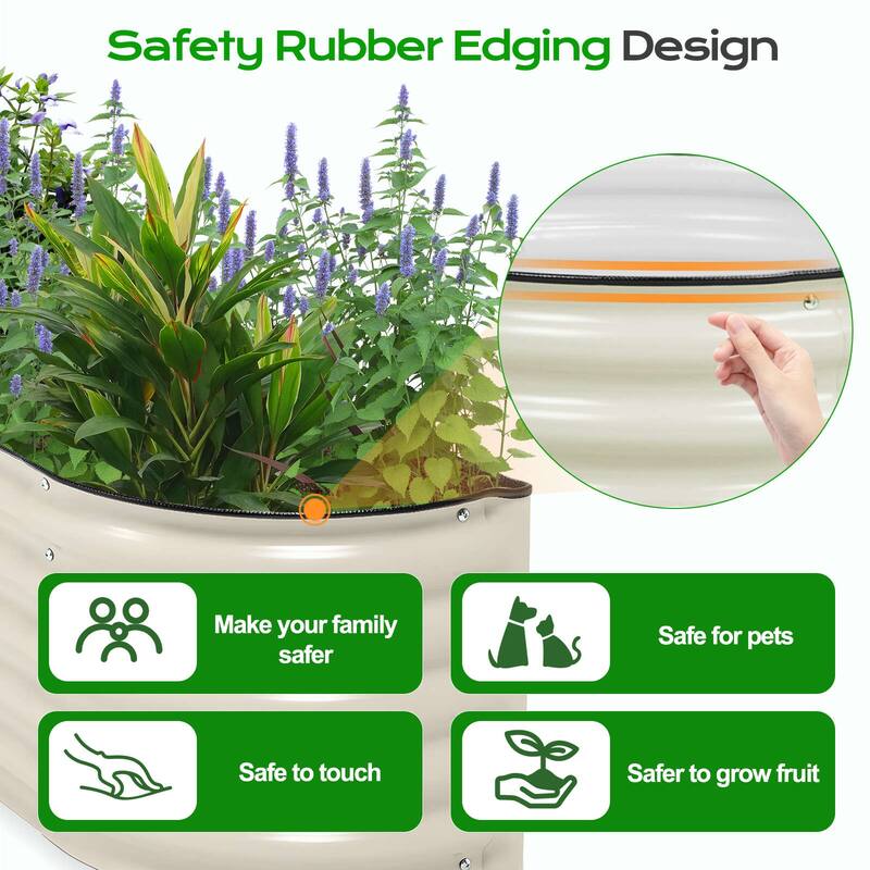 Aoodor 60'' x 24'' x 17'' Metal Raised Garden Bed, Outdoor Elevated Planter Box with Rubber Strap Edging