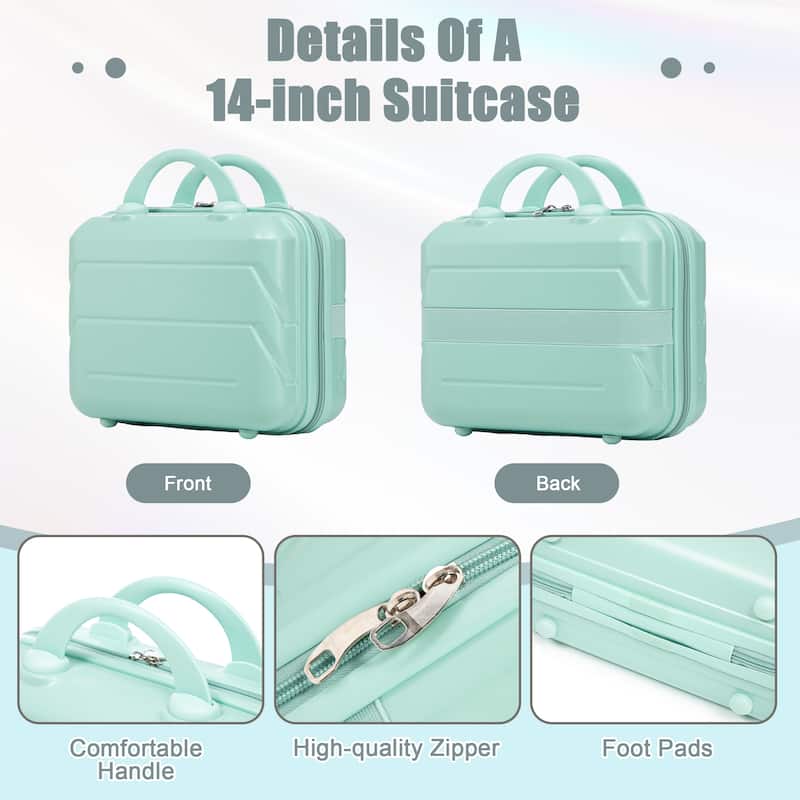 14"/20" 2-Piece, Modern Luggage Sets with Makeup Case, Spinner Wheel and Combination Lock, for Boarding Travel, Mint Green