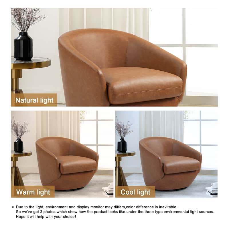 Vegan Leather Upholstered Swivel Barrel Accent Chair