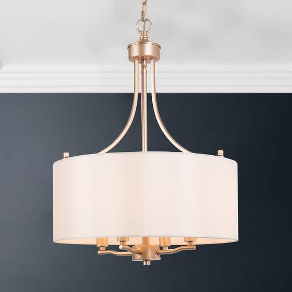 Bella Modern Farmhouse Gold 4-Light Drum Chandelier with Fabric Shade ...