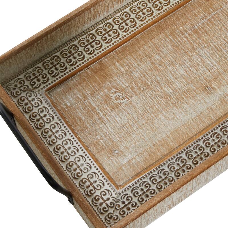 Wood Tray with White Wash - Set of 2 Brown - Roche River Decor
