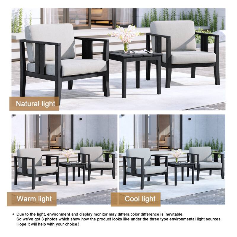 Uixe 3-piece Teak Solid Wood Outdoor Arm Chairs with Side Table Set