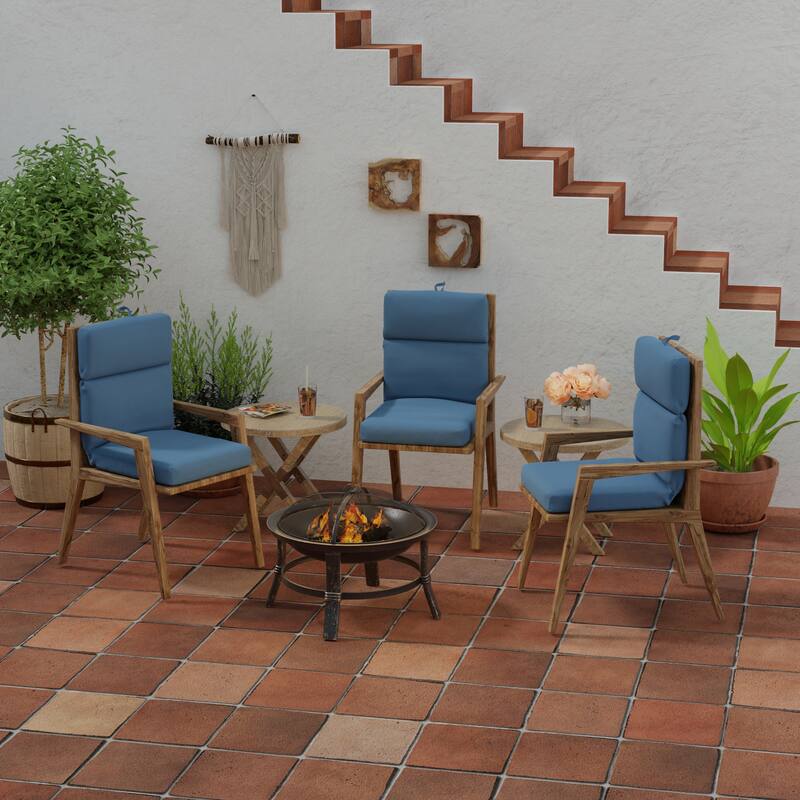Sunbrella 22" x 44" Blue Solid Outdoor Chair Cushion with Ties and Loop - 44'' L x 22'' W x 4'' H