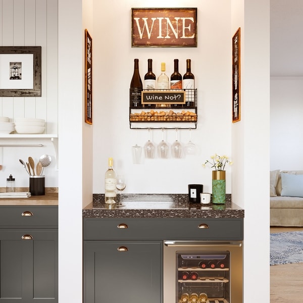 Wall35 Cork Wine Bottle Holder and Glass Rack for Wall Decor